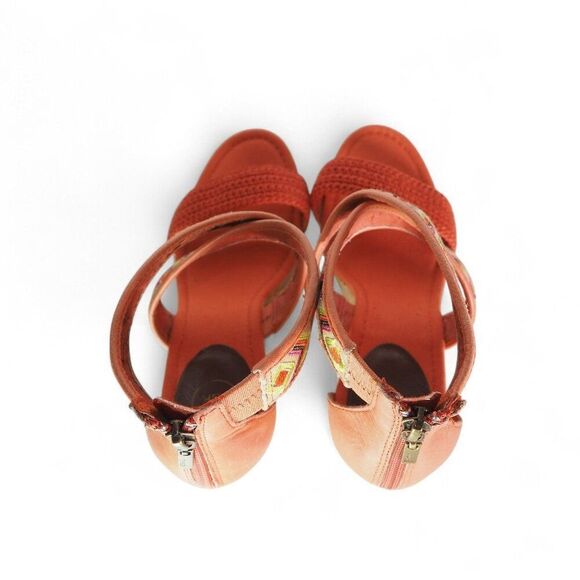 The Sak Criss Cross Wedge Ankle Sandals "Bright Orange Aztec Print" Women's 8 - Picture 6 of 11